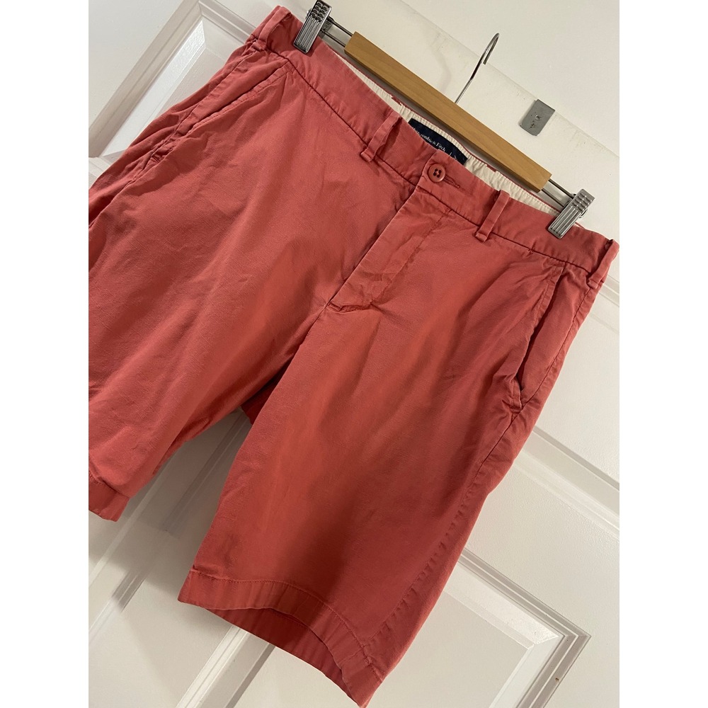 Abercrombie & Fitch Mens Salmon Stretch Chino Shorts 32 Coral Flat Front resort